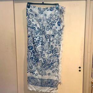 Ayfee Beautifully made long scarf in cream / blue / pashmina or coverup OS